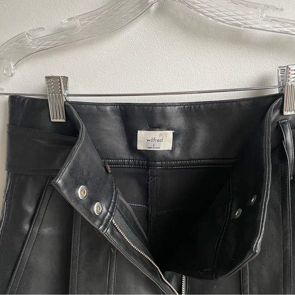 Aritzia Wilfred Black vegan Leather High-Waist Pants Tie-Front  stretchy size 6 - Picture 9 of 15